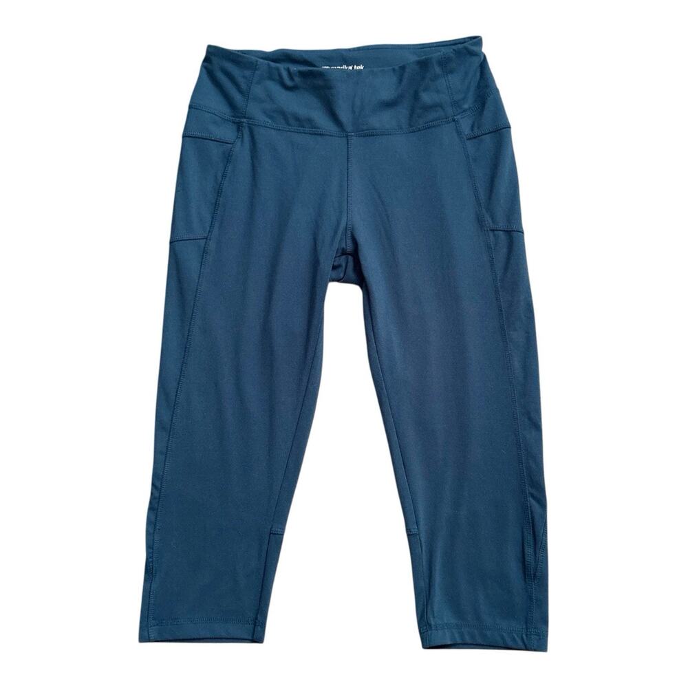 Marika Tek Capri Leggings Womens M 8-10 Teal Blue Zip Pocket Stretch Yoga Gym